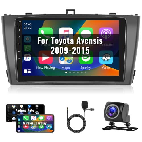 Android Autoradio für Toyota Avensis T27 2009-2015 Radio mit Wireless Carplay/Android Auto, Bildschirm 9 Zoll Touchscreen Radio 2 DIN für Toyota Avensis Navi GPS Bluetooth/WiFi/FM RDS/SWC+Kamera von Hodozzy