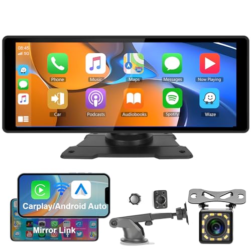 Apple Carplay Bildschirm Wireless Android Auto, Display 10,26 Zoll HD IPS Touchscreen Tragbarer Autoradio Empfänger, Bluetooth Freisprechanlage Mirror Link mit Kamera USB/AUX/TF/EQ, Carplay Monitor von Hodozzy