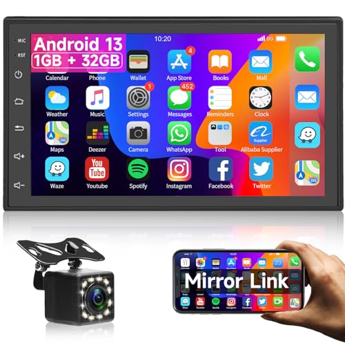 Autoradio 1GB+32GB Android Navi 7 Zoll 2 Din Touchscreen Autoradio mit GPS Navigation, WiFi, Bluetooth Autoradio Double Din IPS Bildschirm, Mirror Link, FM RDS Radio, Rückfahrkamera, USB, SWC von Hodozzy
