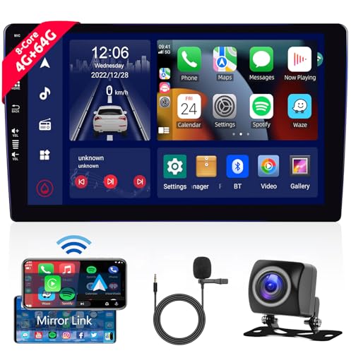 Autoradio 4GB 64GB 8-Kern Android mit Carplay Wireless Android Auto, Mirror Link, Hodozzy 9 Zoll IPS Touchscreen 2 Din Radio mit GPS Navi Bluetooth 5.1, DSP FM/AM/RDS Radio WiFi 4G, Rückfahrkamera von Hodozzy