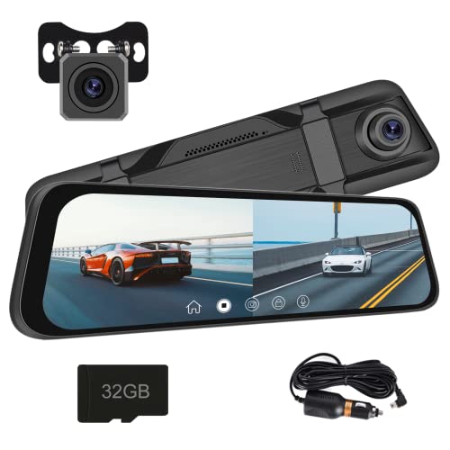 Dashcam Rückspiegel Kamera, 9,66 Zoll IPS LCD Touchscreen Smart Rückspiegel für Autos, HDR Front- und Rückansicht Dual Kameras 1080P, Nachtsicht, Parküberwachung, Loop-Aufnahme DVR, Spiegel Dashcam von Hodozzy