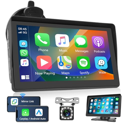 Display Kabelloses Apple Carplay & Wireless Android Auto, Bildschirm 7 Zoll HD Touchscreen Tragbarer Autoradio Digital Media Receiver, Bluetooth Freisprecheinrichtung, Mirror Link, AUX/USB/SD, Audio von Hodozzy