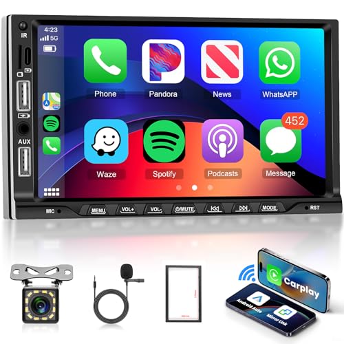 Doppel Din Autoradio, Hodozzy 2 Din Autoradio mit Wireless Carplay und Android Auto, 7 Zoll HD Touchscreen MP5 Player Auto mit Bluetooth FM Radio, Mirror Link Auto USB/AUX/TF Radio mit Rückfahrkamera Doppel Din Autoradio, Hodozzy 2 Din Autoradio mit Wireless Carplay und Android Auto, 7 Zoll HD Touchscreen MP5 Player Auto mit Bluetooth FM Radio, Mirror Link Auto USB/AUX/TF Radio mit Rückfahrkamera von Hodozzy