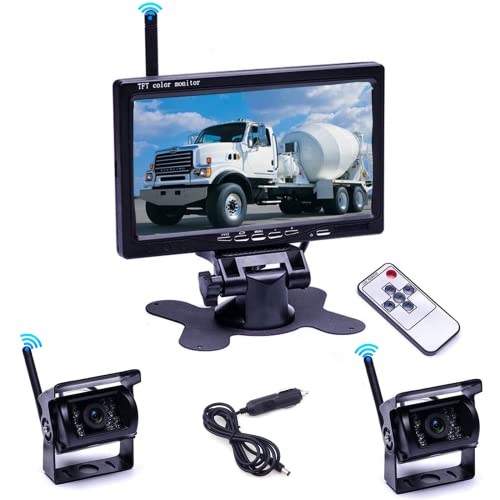 Drahtloses Rückfahrkamera Set mit 7-Zoll Monitor, 2 rückfahrkamera IP68 wasserdichte IR-Nachtsicht Wireless Auto Kamera, für RV Truck Bus PKW LKW-Wohnmobile 12V-24V von Hodozzy