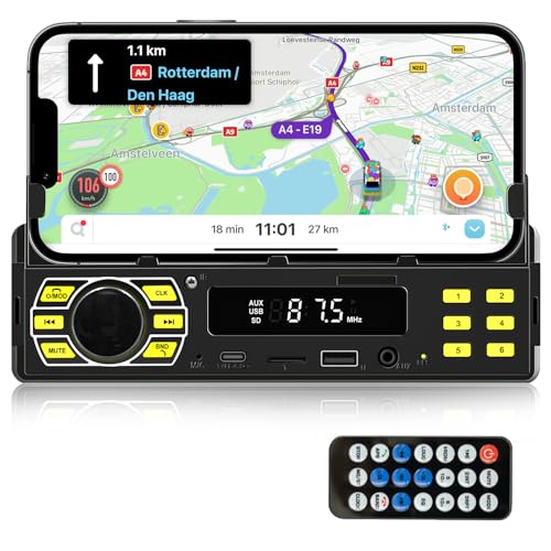 Hodozzy 1 Din Autoradio mit Bluetooth 1 Din Radio mit APP-Steuerung Auto MP3-Player Unterstützung Freisprecheinrichtung/U Disk/FM/TF-Karte/AUX/Sprachsteuerung Autoradio-Empfänger mit Telefon-Halter Hodozzy 1 Din Autoradio mit Bluetooth 1 Din Radio mit APP-Steuerung Auto MP3-Player Unterstützung Freisprecheinrichtung/U Disk/FM/TF-Karte/AUX/Sprachsteuerung Autoradio-Empfänger mit Telefon-Halter von Hodozzy