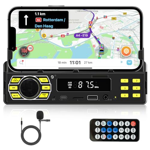 Hodozzy 1 Din Autoradio mit Bluetooth 1 Din Radio mit APP-Steuerung Auto MP3-Player Unterstützung Freisprecheinrichtung/U Disk/FM/TF-Karte/AUX/Sprachsteuerung Autoradio-Empfänger mit Telefon-Halter von Hodozzy