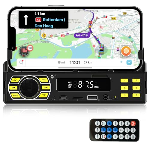 Hodozzy 1 Din Autoradio mit Bluetooth 1 Din Radio mit APP-Steuerung Auto MP3-Player Unterstützung Freisprecheinrichtung/U Disk/FM/TF-Karte/AUX/Sprachsteuerung Autoradio-Empfänger mit Telefon-Halter von Hodozzy