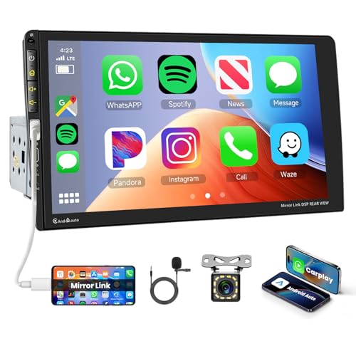 Hodozzy 1 Din Autoradio mit Carplay & Android Auto, 9 Zoll HD Touchscreen Autoradio MP5 Player Unterstützung Bluetooth FM Radio Android/IOS Mirror Link, Rückfahrkamera Lenkradsteuerung USB/AUX Port von Hodozzy