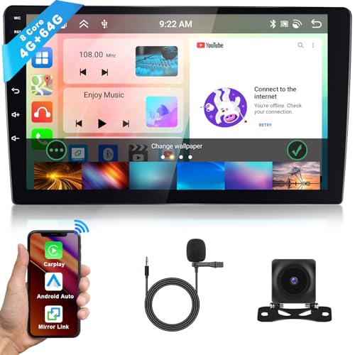 Hodozzy 10,1 Zoll Autoradio Android 4GB+64GB 8 Core IPS Touchscreen Radio GPS Navi mit Bildschirm Wireless Apple Carplay Android Auto Mirror Link 2 Din Autoradio Bluetooth DSP, WiFi, FM RDS, Kamera von Hodozzy