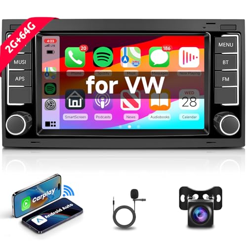 Hodozzy 2G+64G Android Autoradio mit Navi für VW Touareg Transporter Ts Multivan 2004-2011 Carplay Android Auto,7 Zoll Touchscreen Bluetooth mit Mirror Link Navi WiFi SWC FM/RDS/EQ + Rückfahrkamera von Hodozzy