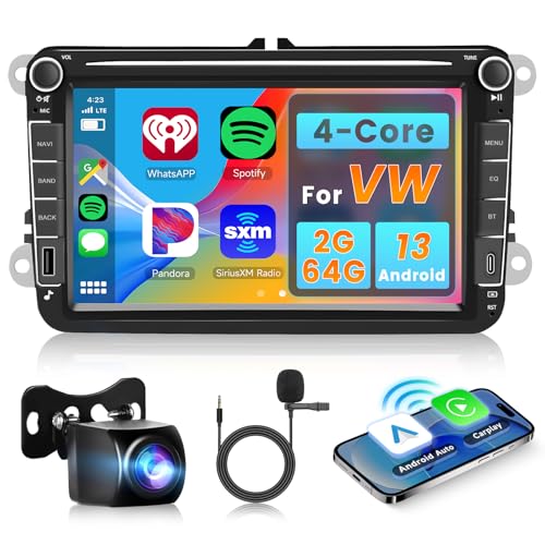 Hodozzy 2G+64G Autoradio für VW Seat Passat B6 B7 Golf Polo Tiguan Touran mit Wireless Carplay Android Auto, Radio 2 Din 8 Zoll Touchscreen mit Navi WiFi Bluetooth FM/RDS DSP USB+Rückfahrkamera von Hodozzy