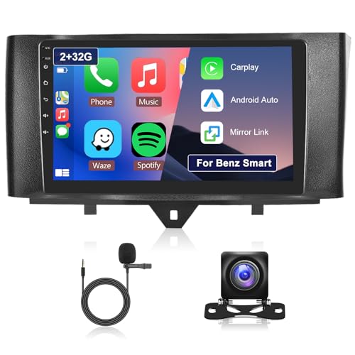 Hodozzy 2G 32G Android Autoradio für Mercedes-Benz Smart Fortwo 2011-2015, Apple Carplay Android Auto, Radio 9 Zoll Touchscreen Navi WiFi Bluetooth HiFi FM RDS Rückfahrkamera Radio für Mercedes Smart von Hodozzy