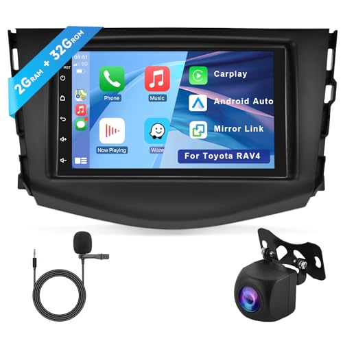 Hodozzy 2G 32G Android Autoradio für Toyota RAV4 2006-2012 Carplay Android Auto Mirror Link, 7 Zoll Touchscreen Radio mit Bluetooth GPS Navigation WiFi FM RDS HiFi Autoradio 2 Din Bildschirm für RAV4 von Hodozzy