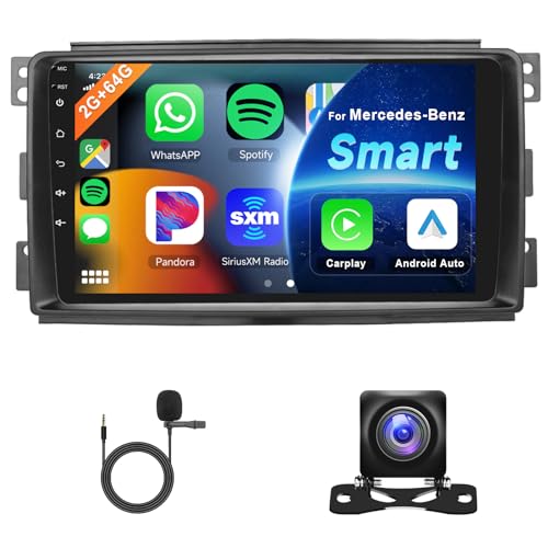 Hodozzy 2G 64G Android Autoradio für Mercedes-Benz Smart Fortwo 2005-2010 Carplay Android Auto, 9 Zoll Touchscreen mit Navi WiFi Bluetooth HiFi FM RDS Radio Bildschirm 2 Din für Mercedes, Kamera von Hodozzy