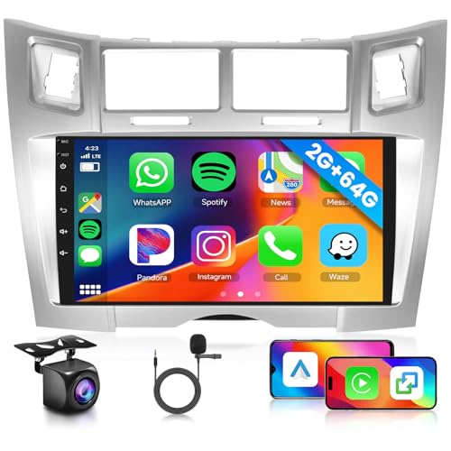 Hodozzy 2G 64G Android Autoradio für Toyota Yaris/Vizi 2005-2011 mit Wireless Carplay Android Auto Mirror Link, Radio 9 Zoll Touchscreen Navi EQ/DSP Bluetooth WiFi FM/RDS Radio, Lenkradsteuerung von Hodozzy