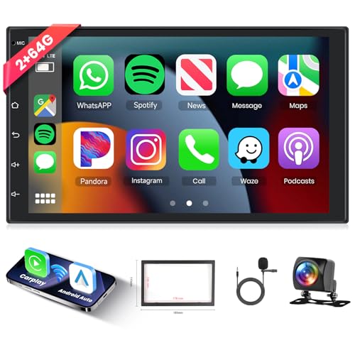 Hodozzy [2GB+64GB] Autoradio 2 Din mit Navi Android mit Wireless Carplay, Android Auto, 7 Zoll Touchscreen 1080P Bildschirm Autoradio Bluetooth, HiFi, FM/RDS Radio, WiFi, GPS, AHD Rückfahrkamera, USB von Hodozzy