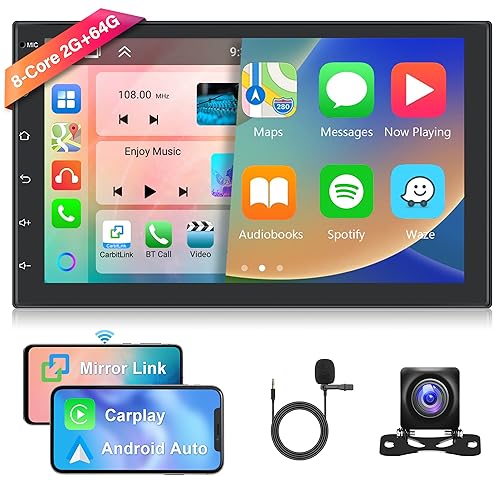 Hodozzy 2GB+64GB Autoradio 8 Kern 2 Din Bildschirm Android 13 Navi 7 Zoll IPS Touchscreen Autoradio mit DSP Carplay Android Auto Mirror Link WiFi GPS Bluetooth FM RDS Radio Receiver Kamera USB von Hodozzy