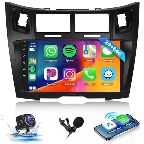 Hodozzy 2GB 64GB Android Autoradio für Toyota Yaris/Vizi 2005-2011 mit Wireless Carplay Android Auto Mirror Link,9 Zoll Touchscreen Bildschirm Navi GPS,Bluetooth,WiFi,FM RDS Radio,Lenkradsteuerung,EQ von Hodozzy