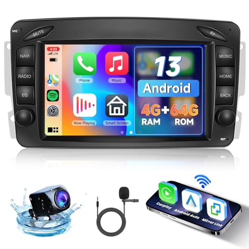 Hodozzy 4+64G Android Autoradio für Mercedes Benz C CLK G Klasse W203 W209 W463 Viano Vito W639 mit Wireless Carplay Android Auto,Radio 7 Zoll Touchscreen mit Navi WiFi Bluetooth FM Rückfahrkamera von Hodozzy