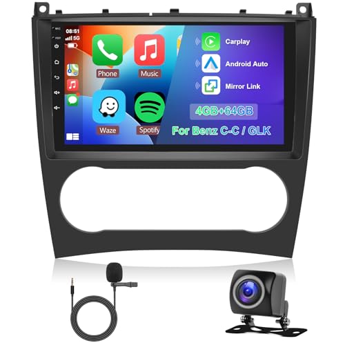 Hodozzy 4G+64G Autoradio für Mercedes-Benz C-Klasse/GLK W203 C200 C230 C240 C320 C350 CLK W209 2005-2009 Android 8 Core 9 Zoll Touchscreen Navi Carplay Android Auto 2 DIN Radio Bluetooth Bildschirm von Hodozzy