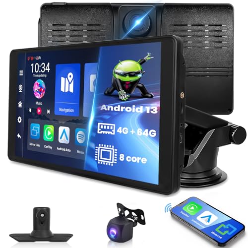 Hodozzy 4G 64G Tragbares GPS Android Bildschirm Autoradio Apple CarPlay Android Auto Display Dashcam 8-Core 9-Zoll Touchscreen Mirror Link Navigation WiFi Bluetooth Portable Autoradio Rückfahrkamera von Hodozzy