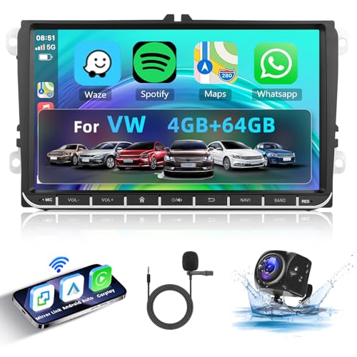 Hodozzy 4GB+64GB Android Autoradio Für VW Golf 5 6 Passat B6 B7 Jetta Polo Touran Caddy Sharan Seat,9 Zoll Touchscreen mit Carplay Android Auto Navi WiFi Bluetooth FM/RDS DSP Canbus Rückfahrkamera von Hodozzy