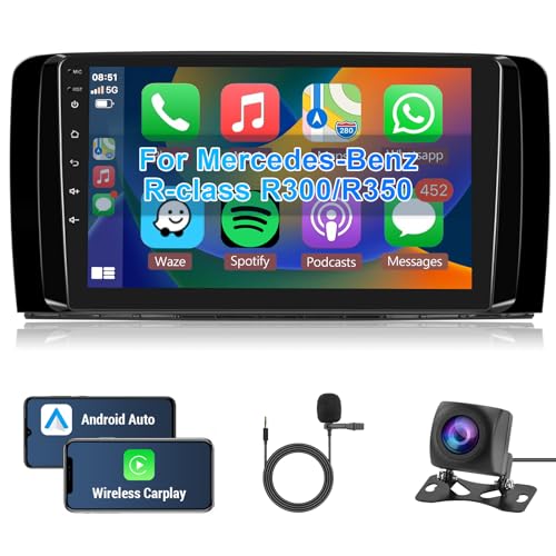 Hodozzy Android Autoradio für Mercedes-Benz R-Klasse R300 R350 R280 R320 2005-2017 Apple Carplay Android Auto, Radio 9 Zoll Touchscreen Radio Bluetooth HiFi Navi WiFi FM RDS Kamera 2 Din Bildschirm von Hodozzy