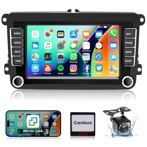 Hodozzy Android Autoradio für VW Golf 5 Golf 6 Polo Skoda Seat,7 Zoll Touchscreen Bildschirm Navi WiFi Bluetooth FM RDS AUX/USB Mirrorlink Multimedia-Radio für VW Rückfahrkamera von Hodozzy
