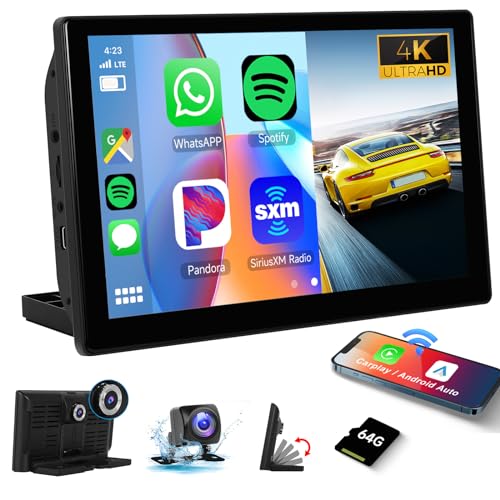 Hodozzy Apple Carplay Android Auto Airplay Tragbarer Autoradio mit 4K Frontkamera DVR ADAS, 9 Zoll IPS Touchscreen mit Bluetooth+1080P Rückfahrkamera von Hodozzy