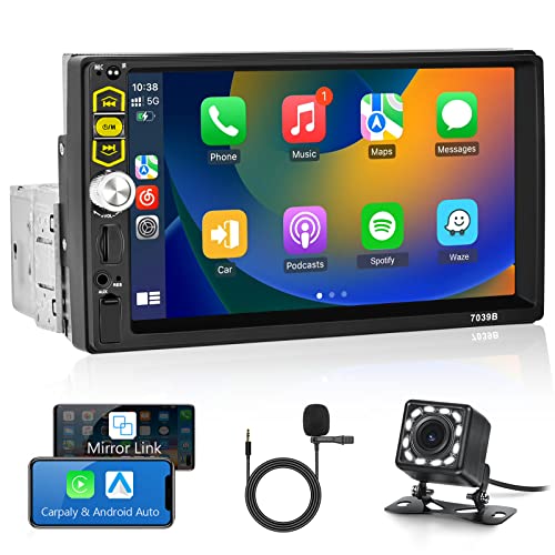 Hodozzy Autoradio 1 Din 7 Zoll Touchscreen mit Apple CarPlay Android Auto Mirror Link, Hodozzy Auto Stereo 1 Din Bildschirm Bluetooth 5.1 Radio MP5 Player USB/TF/Aux In, FM Radio, EQ Digital Receiver von Hodozzy