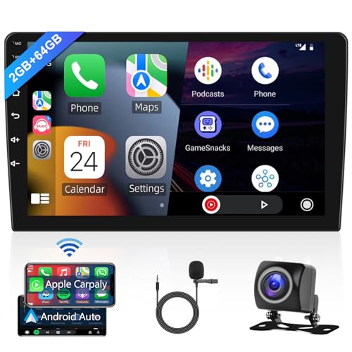 Hodozzy Autoradio 10,1 Zoll 2GB+64GB Kabelloses Carplay Wireless Android Auto, Radio Android mit Navi Touchscreen 2 Din Bluetooth HiFi GPS Navigation WiFi FM RDS Radio Car Stereo, Rückfahrkamera von Hodozzy