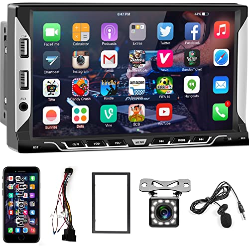 Hodozzy Autoradio 2 Din Android Navi 7 Zoll Touchscreen Autoradio Mirror Link für iOS/Android GPS RDS Radio Bluetooth Doppel Din WiFi FM Car Radio 6 USB Port Rückfahrkamera+ISO Kabel+Lenkradsteuerung von Hodozzy