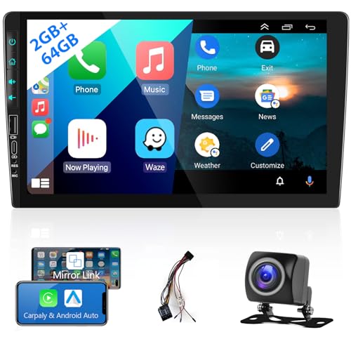 Hodozzy Autoradio Android Navi 9 Zoll 2 Din 2G+64G Wireless Carplay Android Auto, MirrorLink, Touchscreen 1080P Bildschirm Autoradio Bluetooth HiFi GPS WiFi FM/RDS Radio Car Stereo AHD Rückfahrkamera von Hodozzy