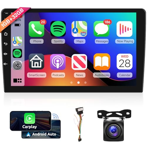 Hodozzy Autoradio Android mit Apple Carplay Wireless Android Auto 2Din Radio Navi 9 Zoll Bildschirm Touchscreen Bluetooth/GPS Navigation/FM RDS Radio Car Multimedia Player, WiFi/USB/Rückfahrkamera von Hodozzy