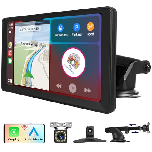 Hodozzy Autoradio Wireless Apple Carplay & Android Auto, Tragbares Bildschirm 9 Zoll Touchscreen Portable Display Bluetooth Autoradio mit Rückfahrkamera, EQ FM Typ-C/AUX/TF, Carplay Display Auto von Hodozzy