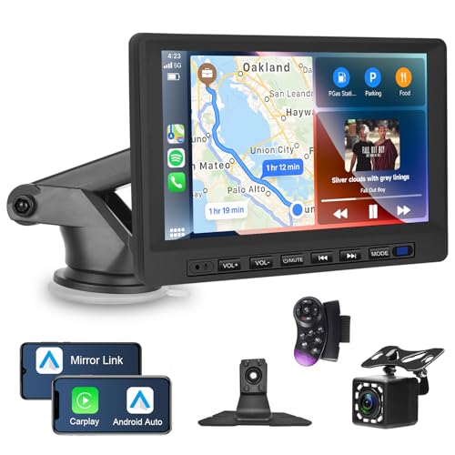 Hodozzy Autoradio für drahtlose Apple Carplay & Android Auto, Tragbare 7-Zoll-Touchscreen Mirror Link Multimedia-Player Auto-Bildschirm Bluetooth EQ, USB/AUX/FM, SWC Kamera, Display Carplay Receiver von Hodozzy