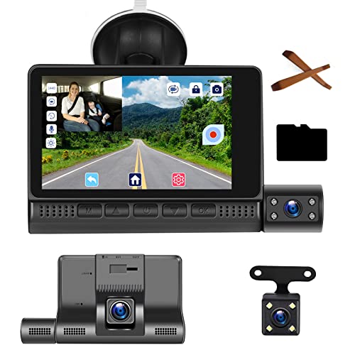 Hodozzy Dashcam Auto FHD Autokamera 4 Zoll Full HD 1080P Touch Screen, 3 Kamera Loop-Aufnahme, WDR Super Nachtsicht G-Sensor Parkmonitor, Bewegungserkennung, Dash Cam mit 32G SD-Karte, Rückfahrkamera von Hodozzy