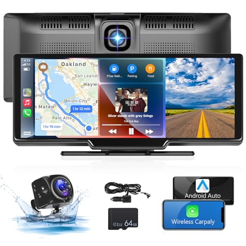 Hodozzy Digital Media Receiver Apple CarPlay Wireless Android Auto mit Dashcam Vorne 9,3 Zoll Touchscreen Monitor Bildschirm Auto Bluetooth Autoradio-Empfänger Navi Videoaufzeichnung Rückfahrkamera von Hodozzy