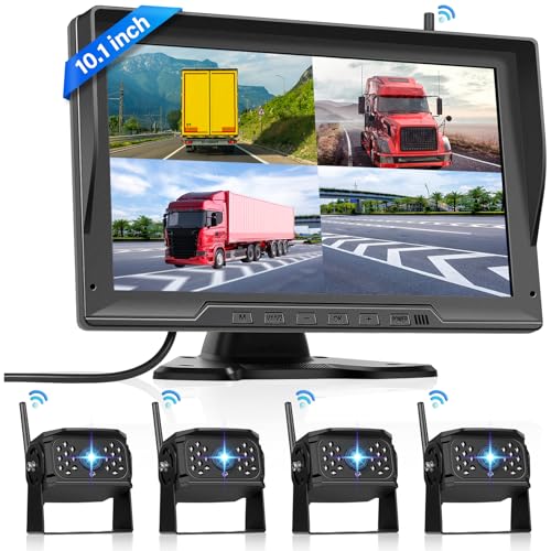 Hodozzy Digitale Kabellos Rückfahrkamera 4 Kameras,10.1 Zoll IPS HD Rückfahrmonitor mit Geteiltem Bildschirm mit Aufnahmefunktion Nachtsicht DVR Monitor+IP68 Wasserdichte Lkw/Anhänger/Wohnmobil 12-36V von Hodozzy