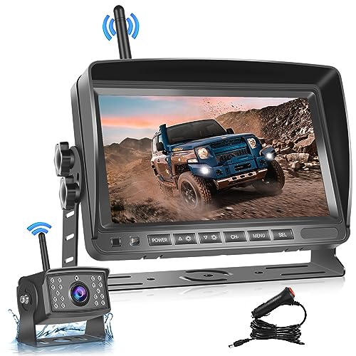 Rückwärtskamera KIT, Hodozzy Wireless Digital Rückfahrkamera Set mit 7 Zoll IPS Bildschirm Monitor und AHD Kamera Nachtsicht Wasserdicht Rückfahrkamera Kabellos von Hodozzy