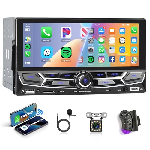 Hodozzy Doppel DIN Autoradio Apple CarPlay Android Auto-6,86 Zoll HD Touchscreen 2 Din Bildschirm Bluetooth Stereo Auto Multimedia MP5 Player Mirrorlink FM Radio/Typ-C/USB/TF/AUX SWC Rückfahrkamera von Hodozzy