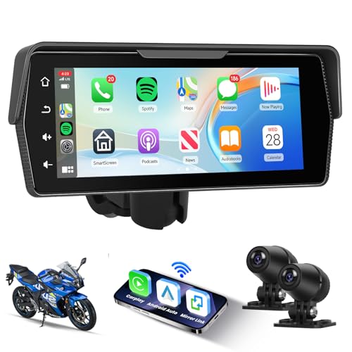 Hodozzy Motorrad GPS Carplay & Android Auto für Motorcycle,Tragbares Carplay Bildschirm mit Dashcam Vorne Hinten, 6,86 Zoll IP67 Wasserdichter Touchscreen für Motorräder mit Bluetooth/Sprachsteuerung Hodozzy Motorrad GPS Carplay & Android Auto für Motorcycle,Tragbares Carplay Bildschirm mit Dashcam Vorne Hinten, 6,86 Zoll IP67 Wasserdichter Touchscreen für Motorräder mit Bluetooth/Sprachsteuerung von Hodozzy