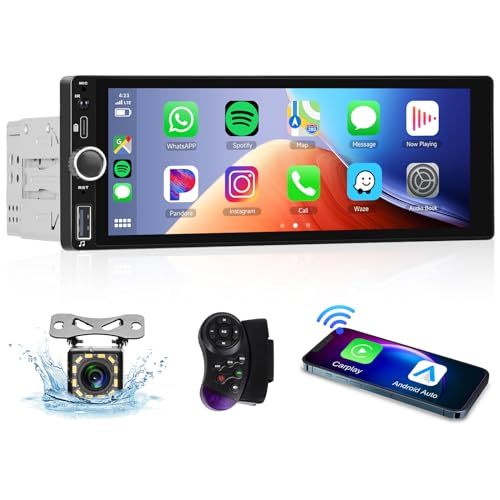 Hodozzy RDS Autoradio mit Drahtlos Carplay Android Auto mit 6,86 Zoll Bildschirm, 1 Din Bluetooth Autoradio, Touchscreen mit Mirror Link/FM/USB/AUX mit Rückfahrkamera von Hodozzy