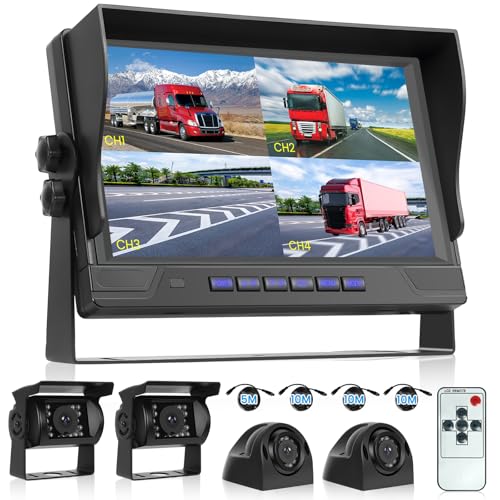 Hodozzy Rückfahrkamera 4 Kameras Set,9 Zoll Monitor 4 Geteilte Vorne Hinten Links Und Rechts Kamera,IP68 wasserdichte IR Nachtsicht Rückfahrkamera mit Kabel für Wohnmobil LKW Anhänger (DC12V-36V) von Hodozzy