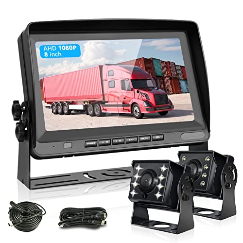 Hodozzy Rückfahrkamera Auto mit 8 Zoll LCD Monitor, AHD 1080P 2*Kameras IP69 Wasserdicht Super Nachtsicht, Rückfahrkamera Kabel 12V-24V für Wohnmobil/LKW/Anhänger/Bus/Vans, mit 15m+5m Kabel von Hodozzy