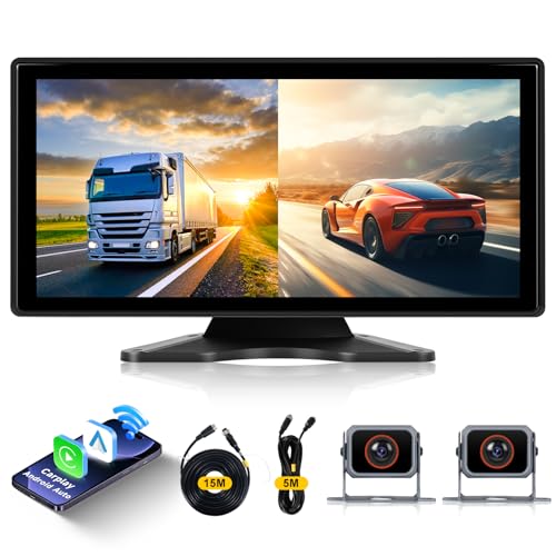 Hodozzy Rückfahrkamera Monitor 2 Kameras Wireless Carplay Android Auto,10,36 Zoll HD IPS Touch Screen Bildschirm,Tragbares Autoradio mit Bluetooth Mirrorlink Video-schleifenaufzeichnung FM AUX USB von Hodozzy