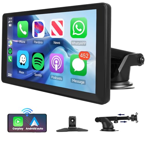 Hodozzy Tragbares Apple Carplay Bildschirm Android Auto Wireless, Portable Autoradio Display Auto Bildschirm Universal 9 Zoll Touchscreen Autoradio Bluetooth, FM Audio Receiver EQ Typ-C/AUX/TF Extern von Hodozzy