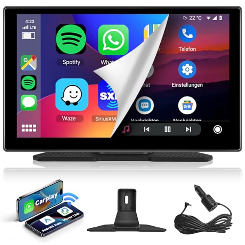 Hodozzy Tragbares Autoradio Wireless Carplay Android Auto,9 Zoll HD IPS Touchscreen Bildschirm mit Airplay Mirrorlink,Bluetooth Freisprecheinrichtung,Monitor Carplay mit FM AUX TF Karte 7V-32V von Hodozzy