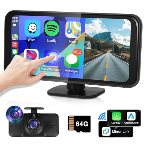 Hodozzy Tragbares Autoradio mit 4K Dash Cam Vorne für Auto ADAS, Wireless Apple Carplay Android Auto, Tragbares Touch Display Bildschirm 6,25 Zoll mit Bluetooth Loop-Aufnahme, Mirror Link, TF/FM/AUX von Hodozzy