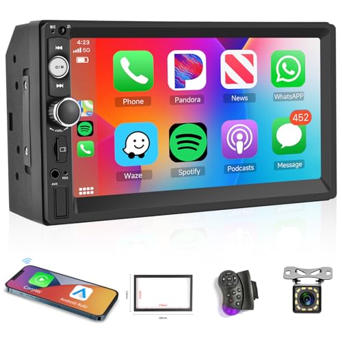 Hodozzy Wireless Carplay Android Auto 2 Din Autoradio, 7 Zoll HD Touchcreen Multimedia Player mit Bluetooth/Mirror Link/USB/AUX/FM Radio+Rückfahrkamera von Hodozzy